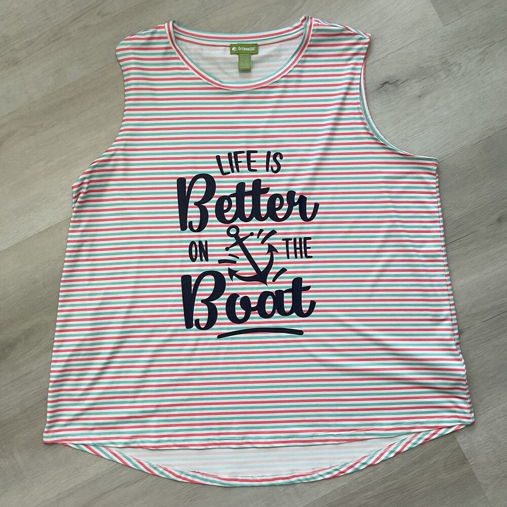 Outdoor Life Womens Tank Top Life Is Better on the Boat Striped XL